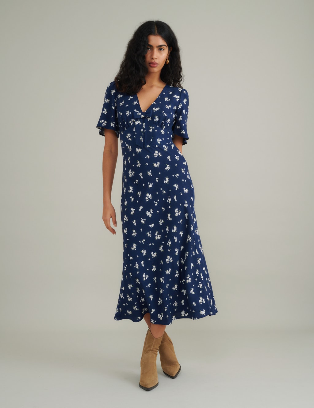 Floral V-Neck Midi Tea Dress