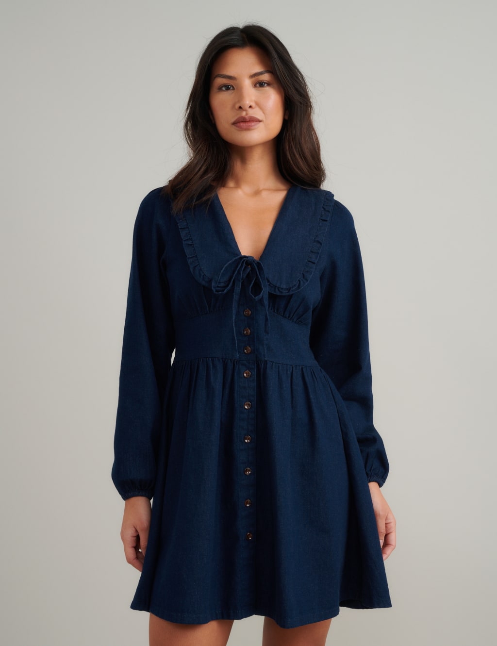 Denim Collared Mini Tea Dress