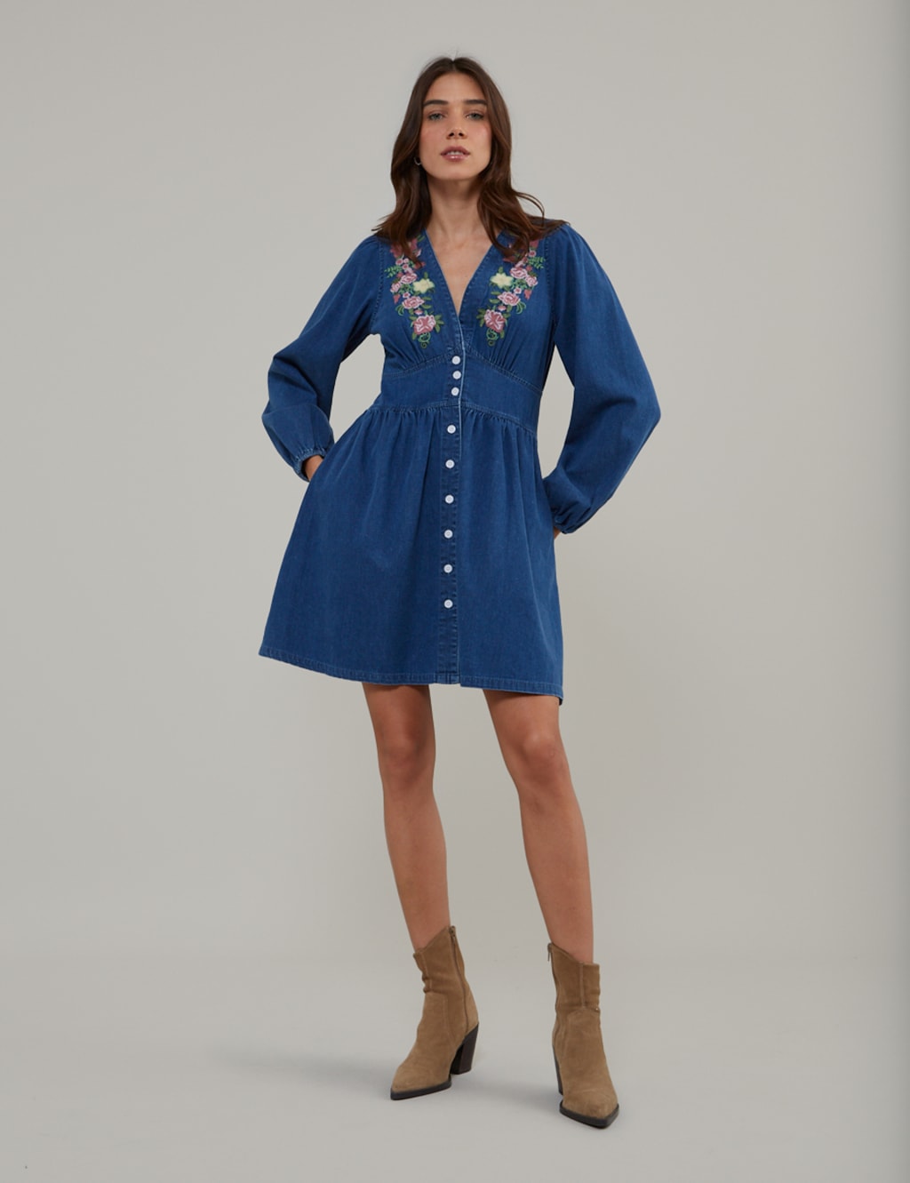 Pure Cotton Denim Mini Tea Dress