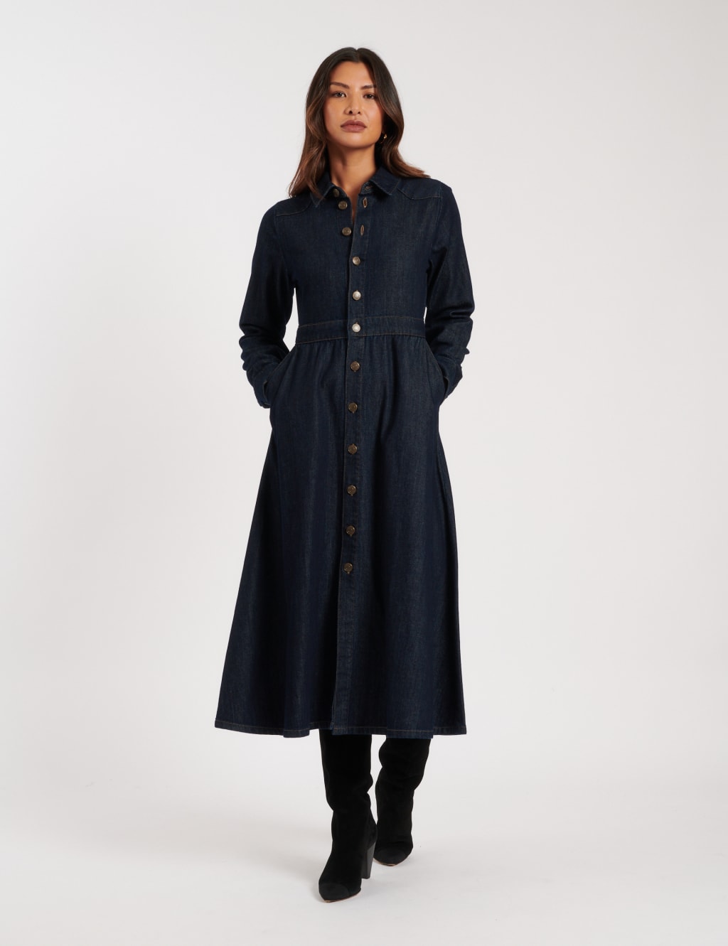Denim Midi Shirt Dress
