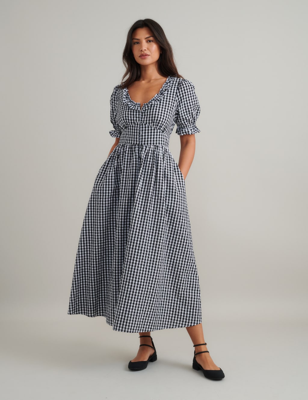 Pure Cotton Gingham Scoop Neck Midaxi Dress
