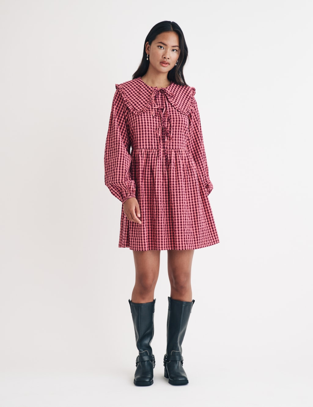 Pure Cotton Checked Mini Smock Dress