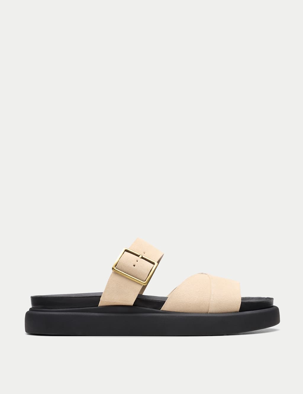 Suede Buckle Flatform Mules