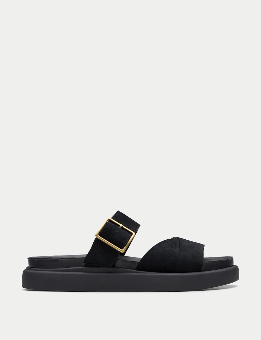 Suede Buckle Flatform Mules