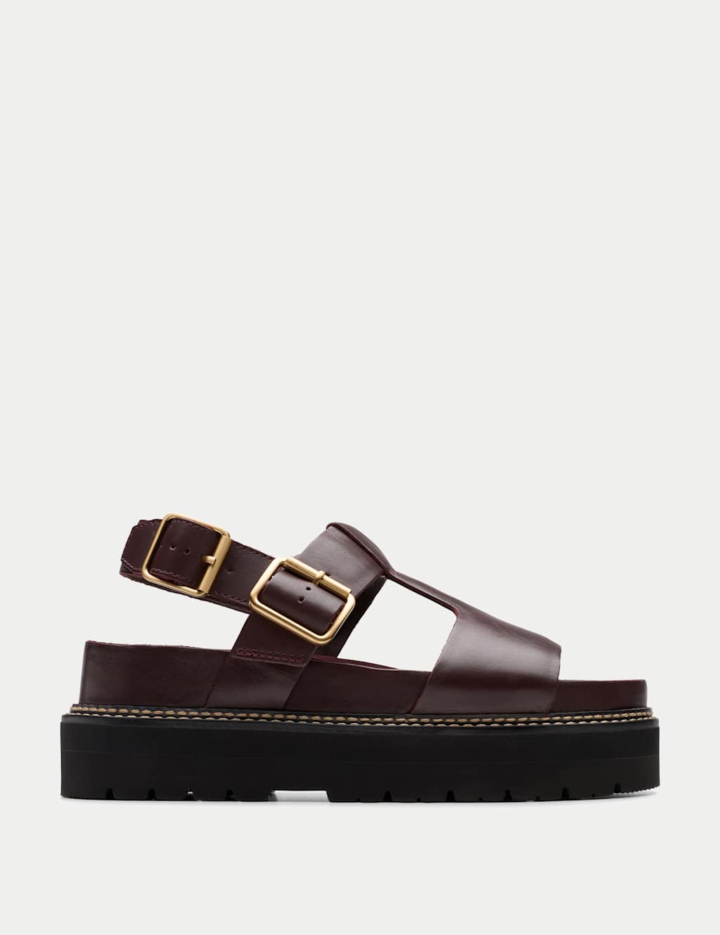 Leather Buckle Flatform Sandals