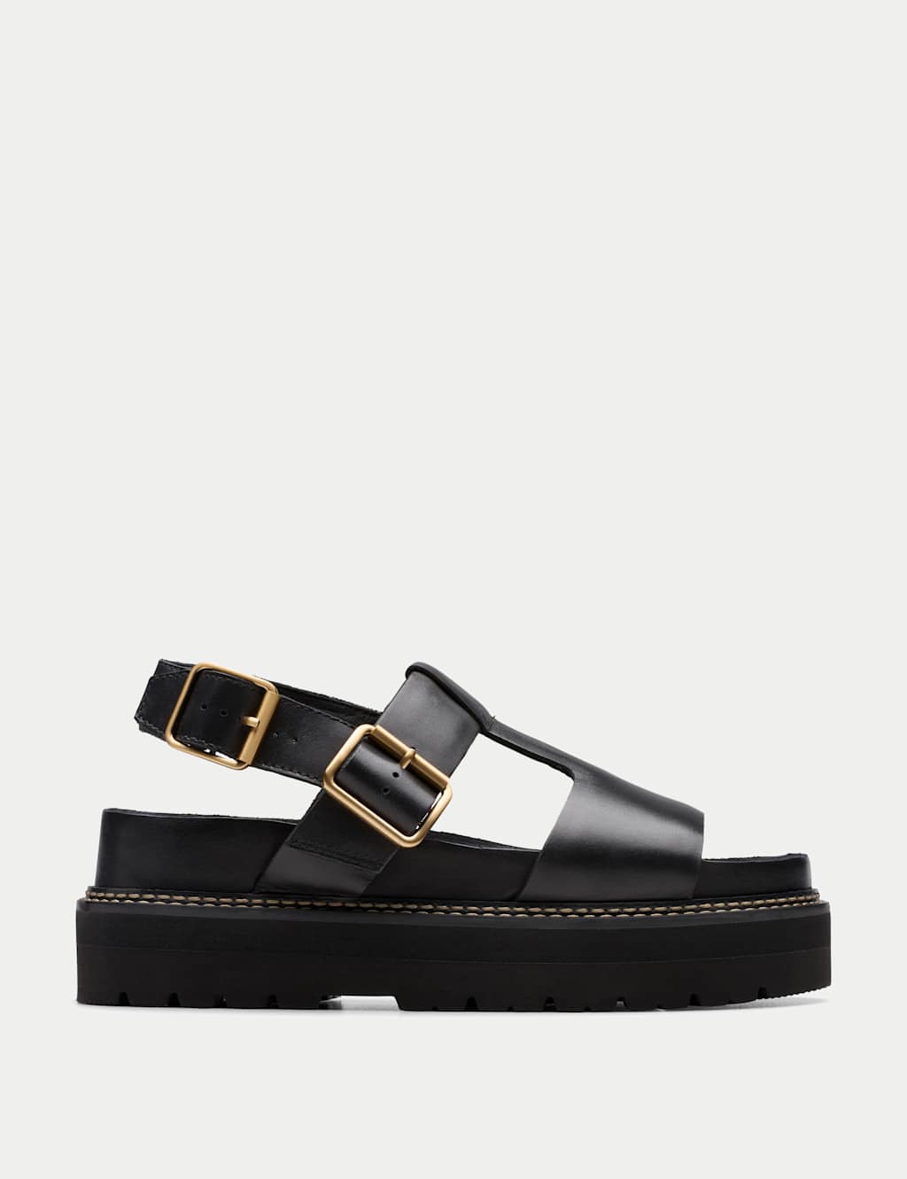 Leather Buckle Flatform Sandals