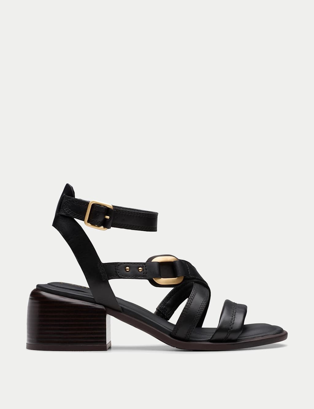 Leather Ankle Strap Block Heel Sandals