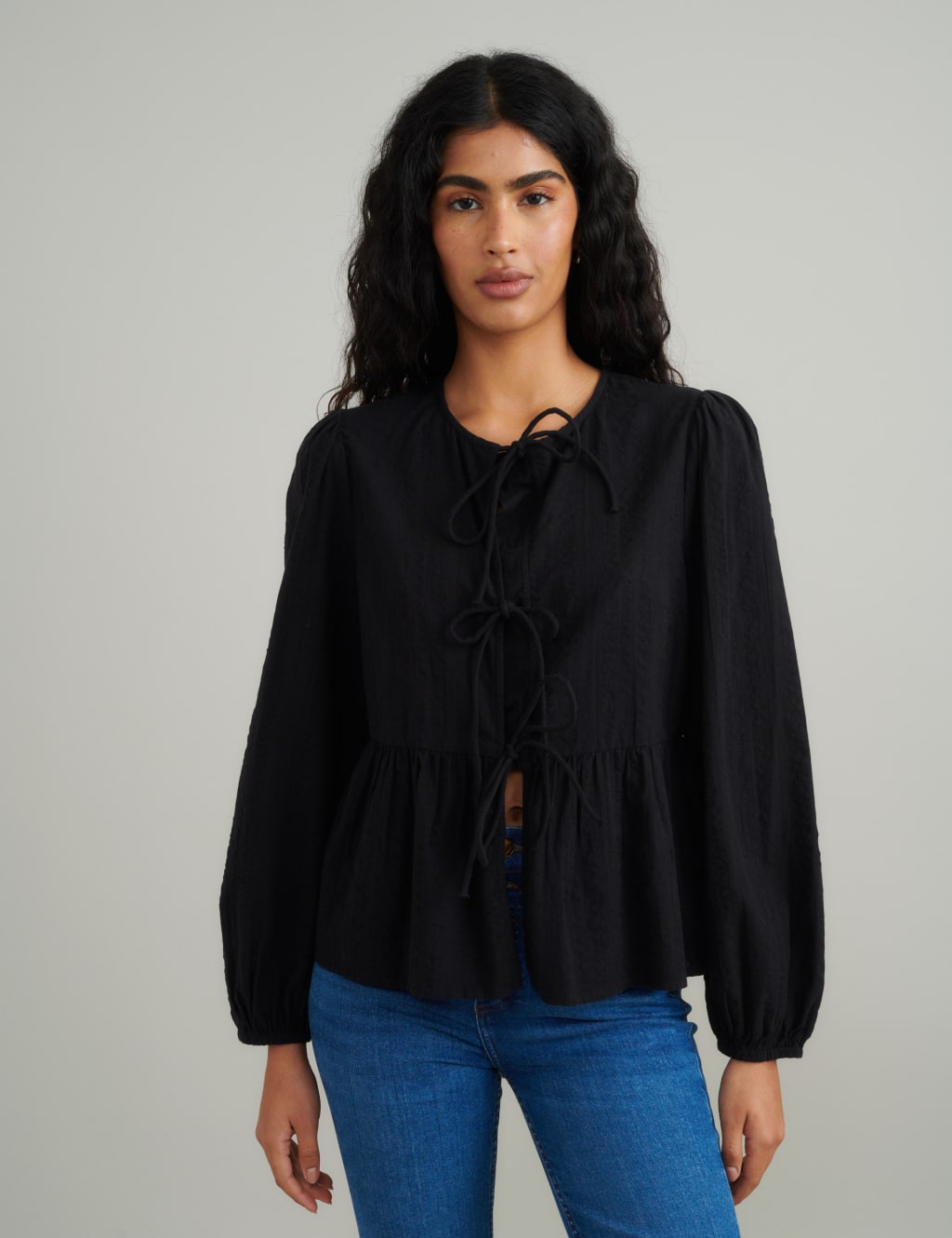 Pure Cotton Tie Front Blouse