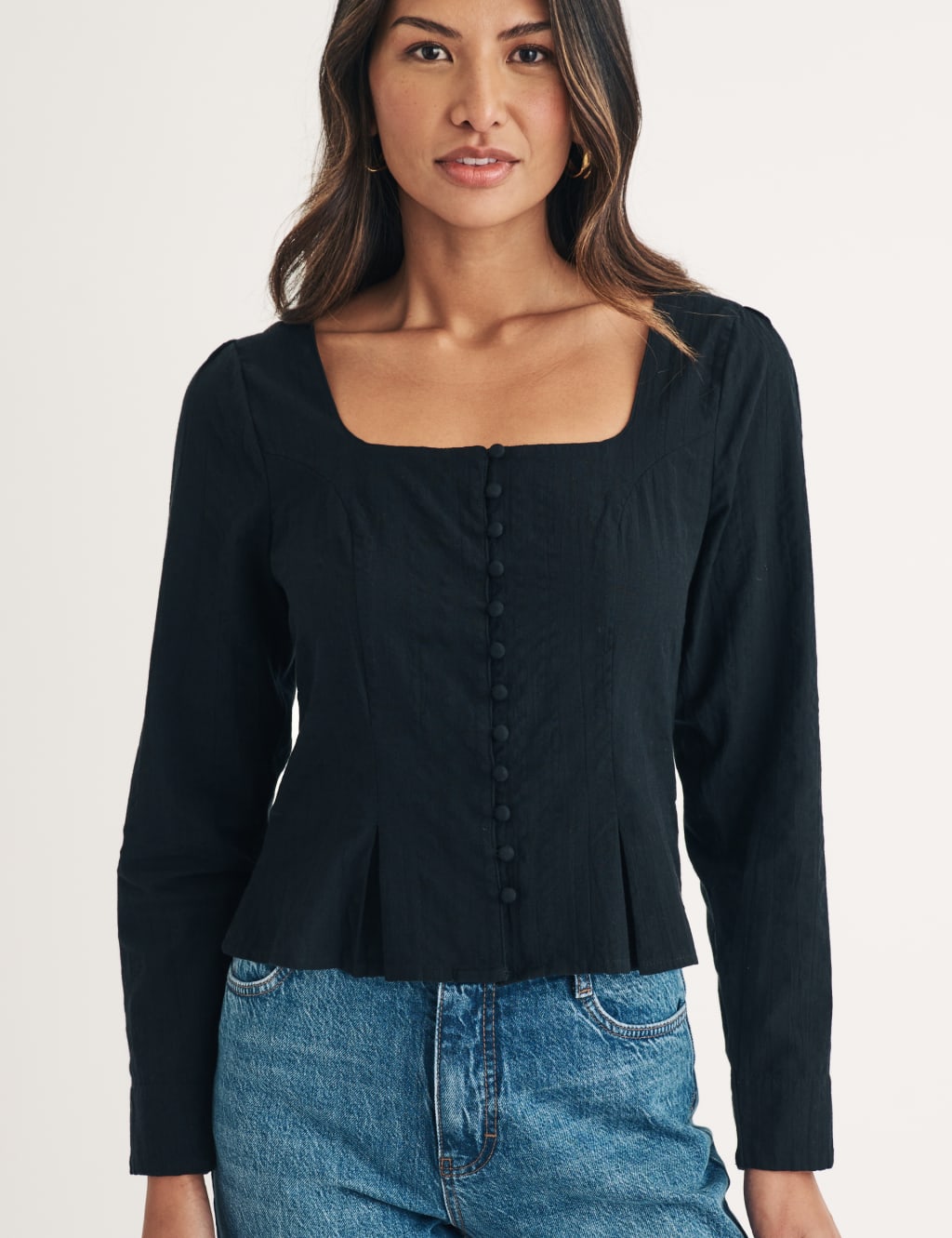 Pure Cotton Square Neck Blouse