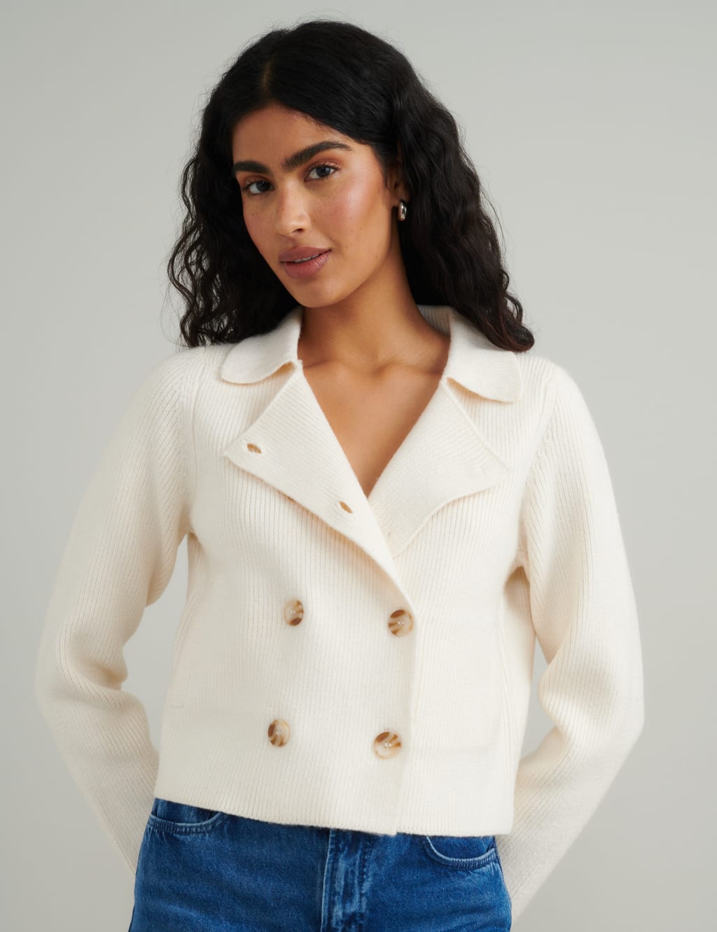 Double Breasted Collared Fitted Cardigan