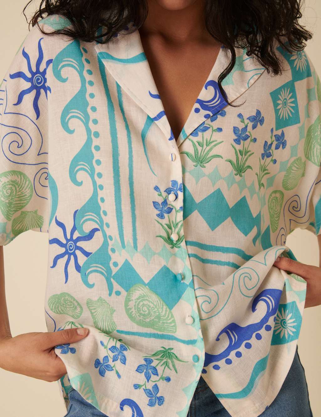 Lyocell Rich Printed Collared Relaxed Shirt