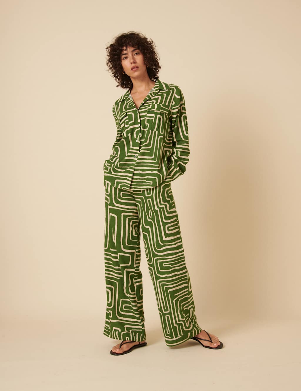 Lyocell Rich Printed Collared Oversized Shirt