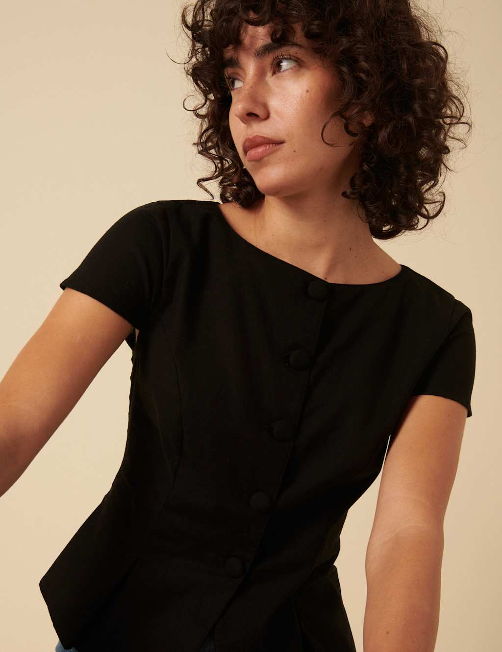 Linen Blend Pleat Detail Button Through Top