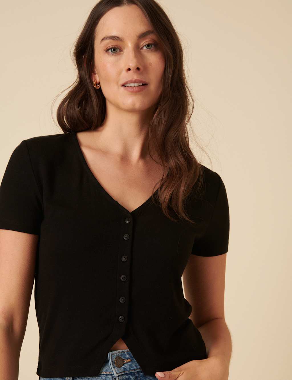V-Neck Button Through Top
