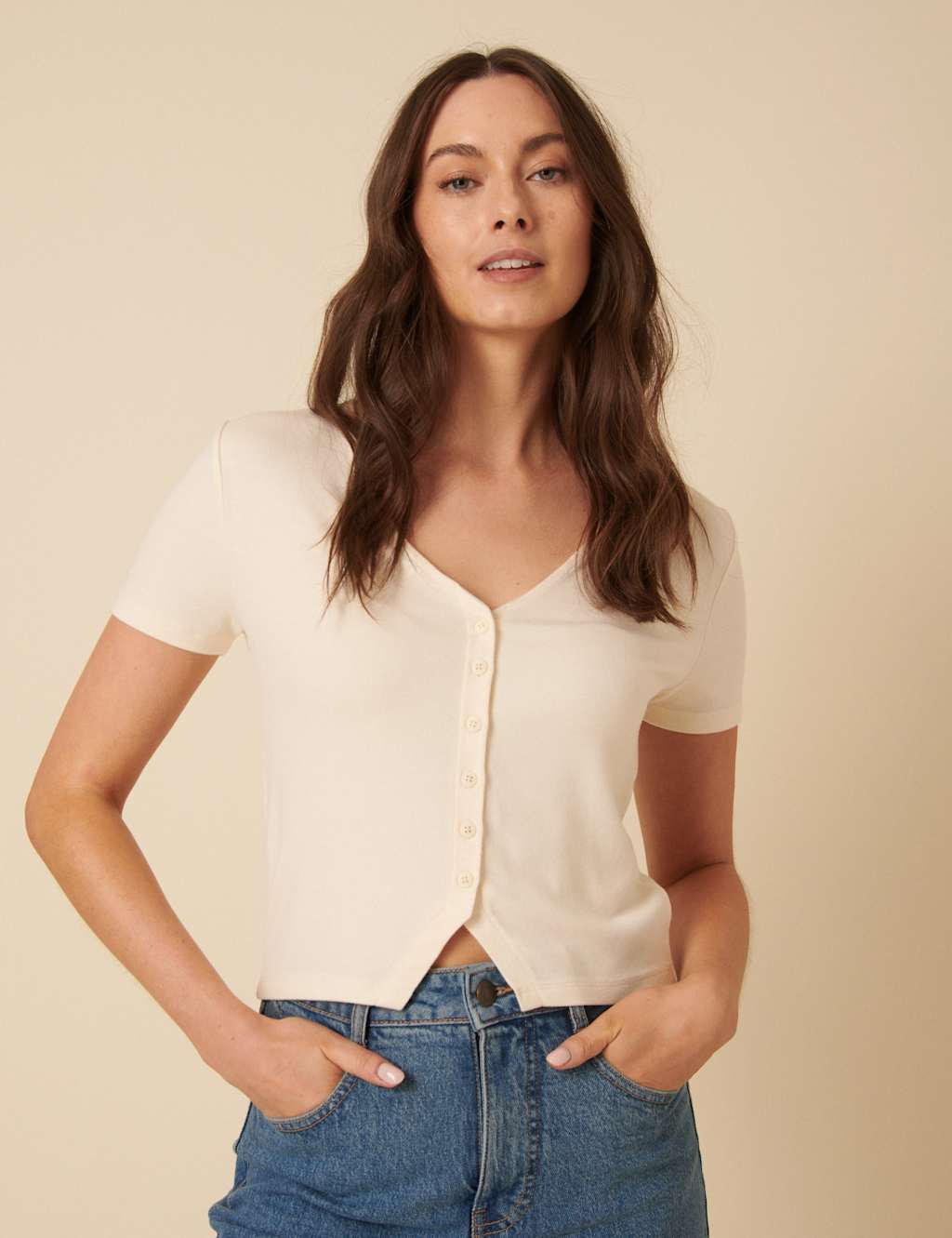 V-Neck Button Through Top