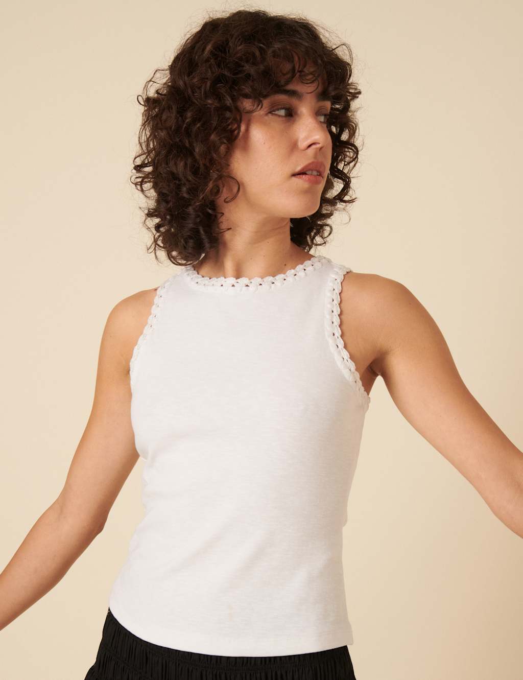 Pure Cotton Knitted Trim Racer Back Vest