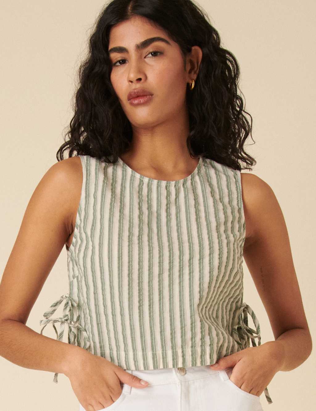 Pure Cotton Striped Relaxed Crop Top