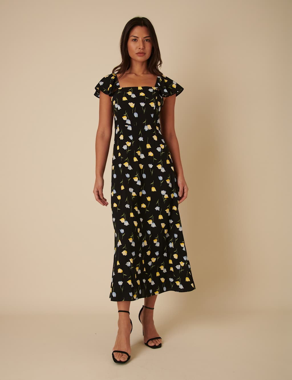Floral Square Neck Midaxi Tea Dress
