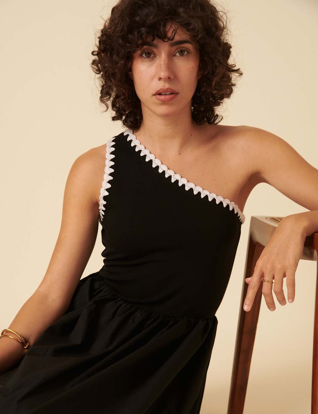 Cotton Rich One Shoulder Midaxi Waisted Dress