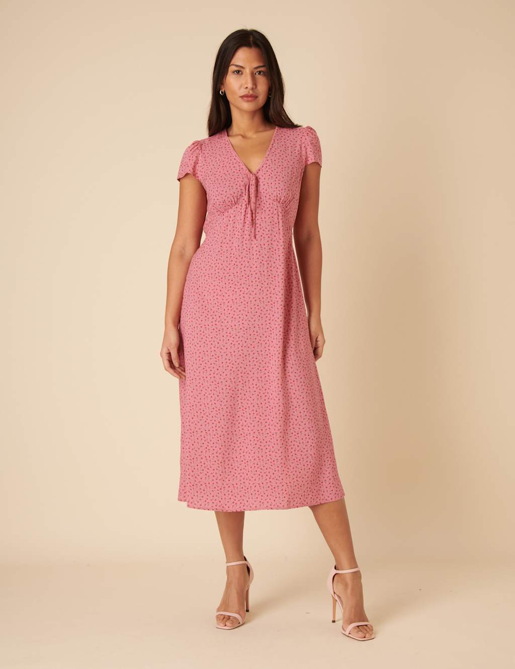 Ditsy Floral V-Neck Empire Line Midi Tea Dress
