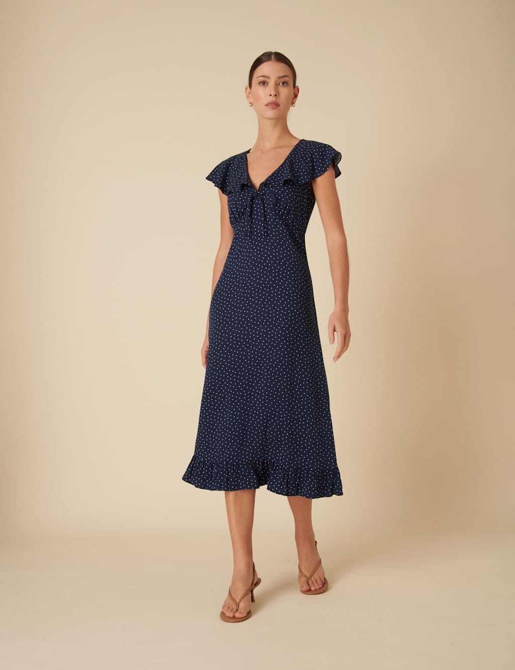 Polka Dot V-Neck Midi Tea Dress