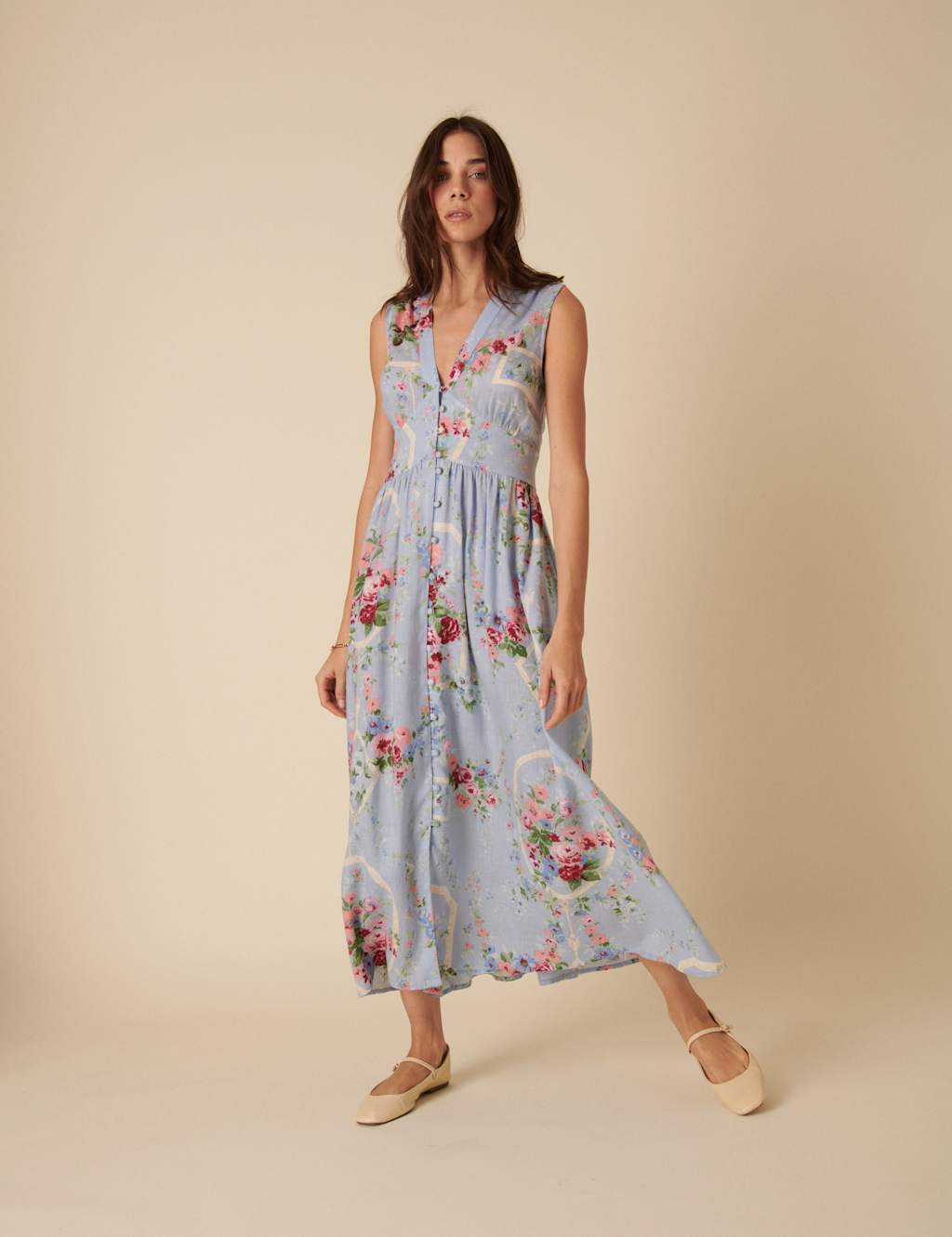 Lyocell Rich Floral Midaxi Waisted Dress