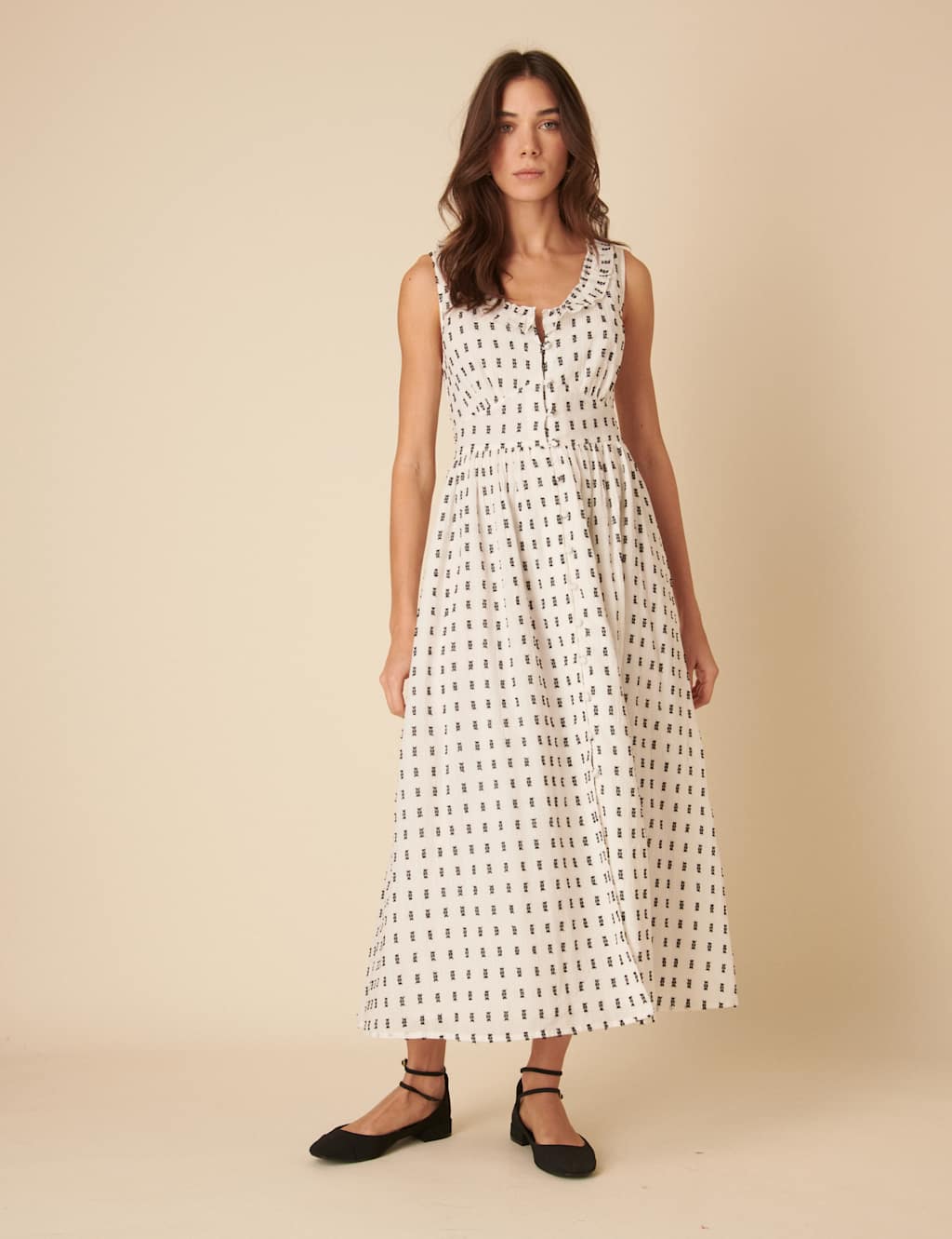 Pure Cotton Printed Scoop Neck Waisted Dress