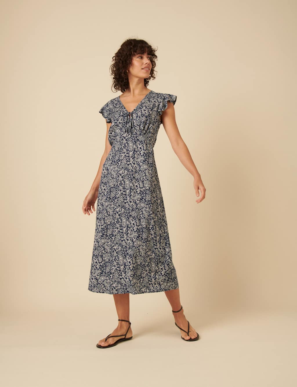 Paisley V-Neck Frill Sleeve Midaxi Tea Dress