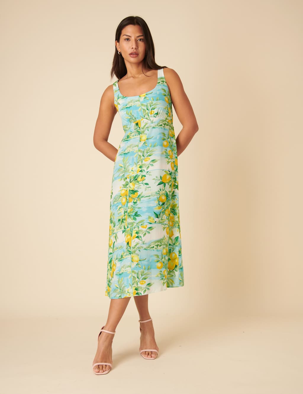Printed Scoop Neck Midi Slip Dress