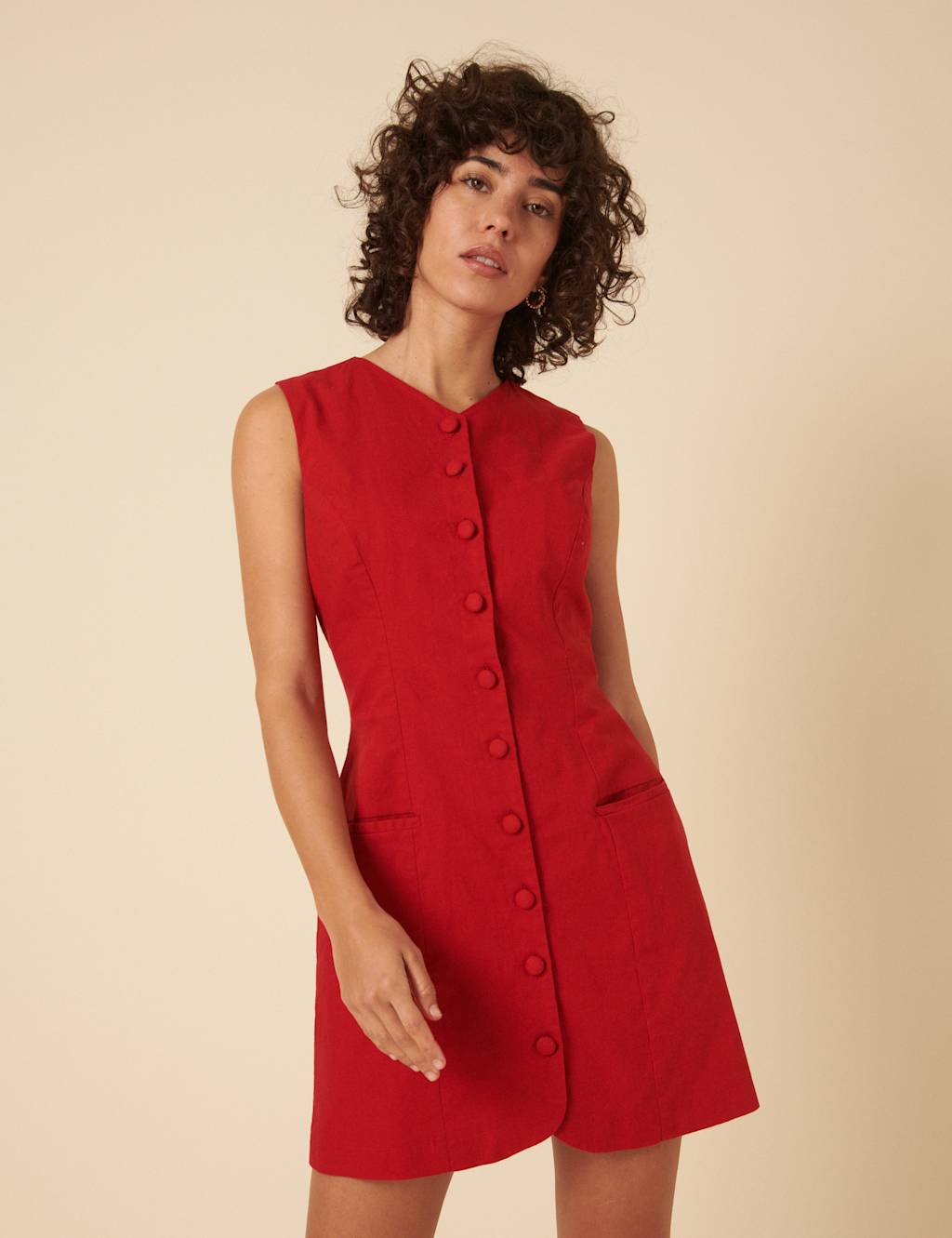 Cotton Rich V-Neck Mini Tailored Dress