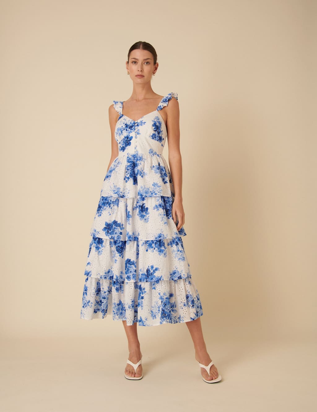 Pure Cotton Floral Midi Tiered Dress