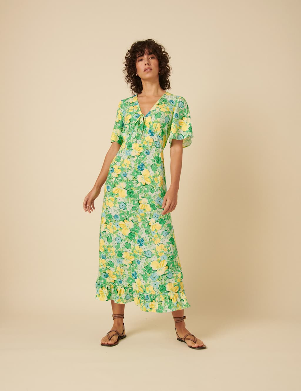 Floral Tie Neck Midaxi Tea Dress