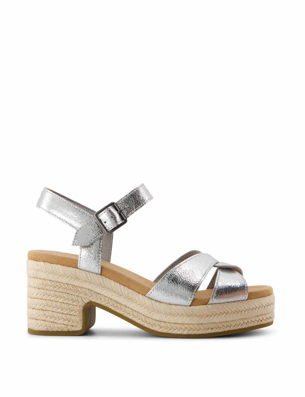 Leather Metallic Ankle Strap Platform Sandals