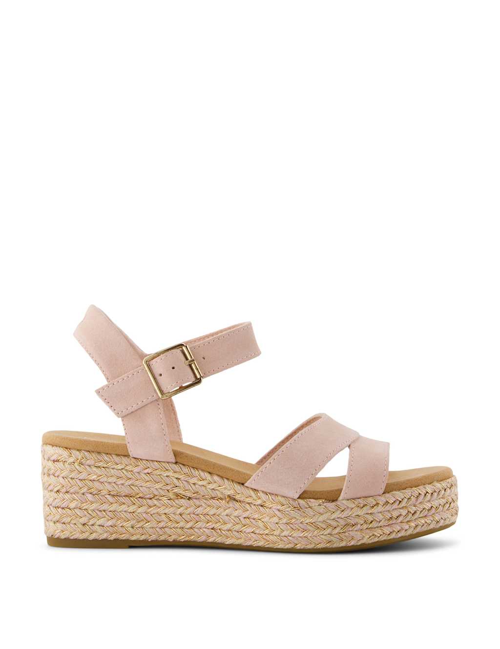 Leather Ankle Strap Wedge Espadrille Sandals