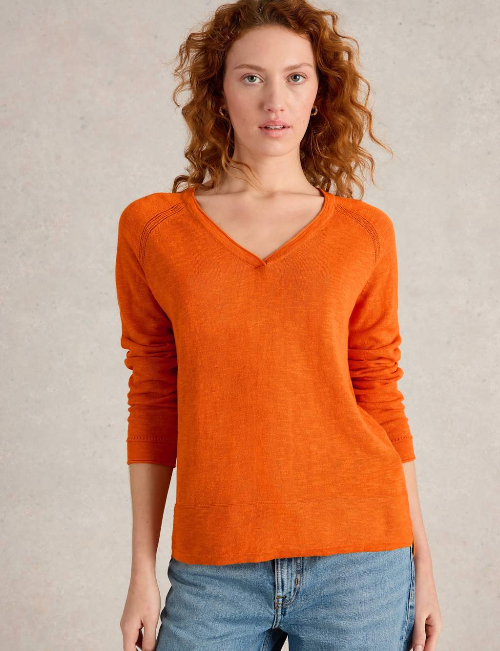 Linen Blend V-Neck Jumper