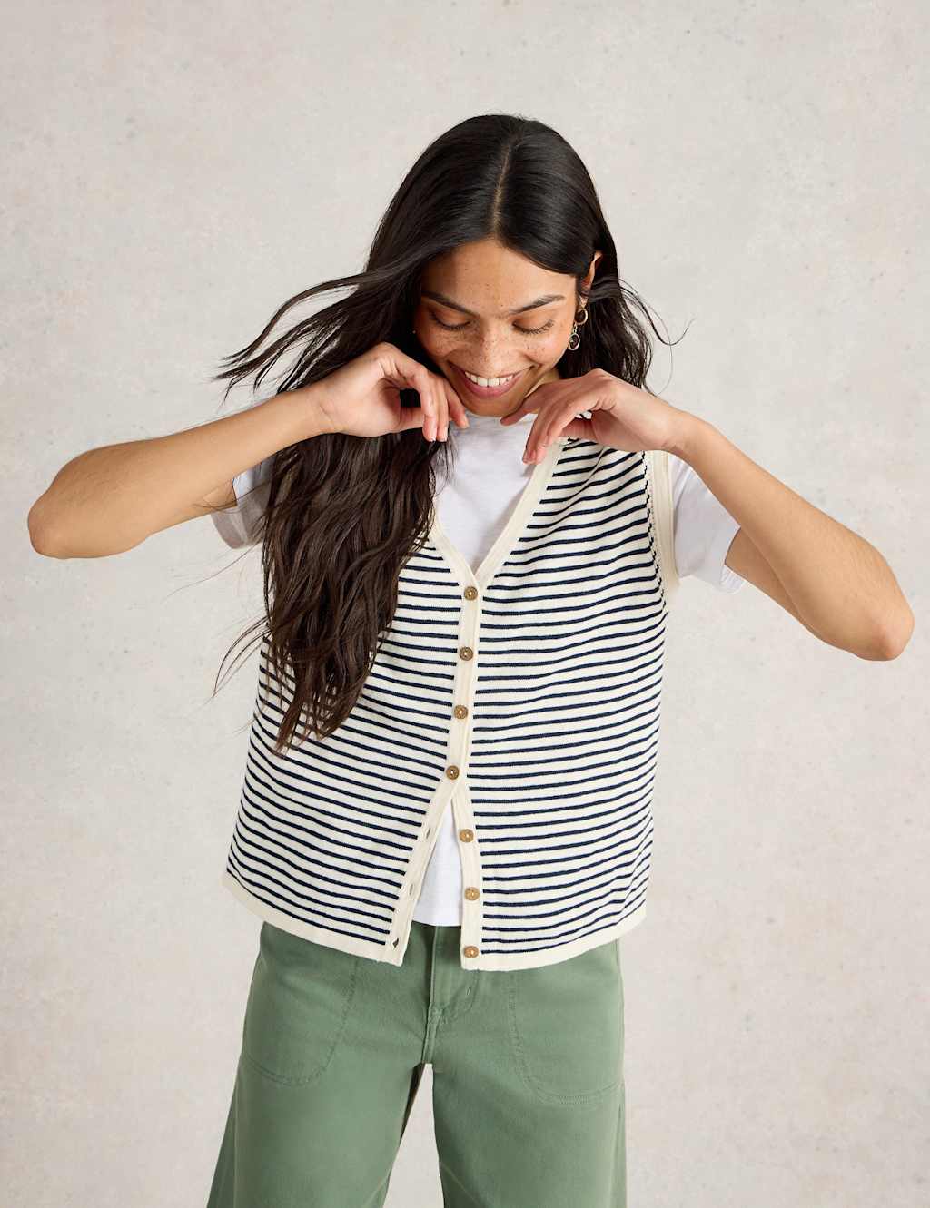 Cotton Rich Striped Tank Top with Linen
