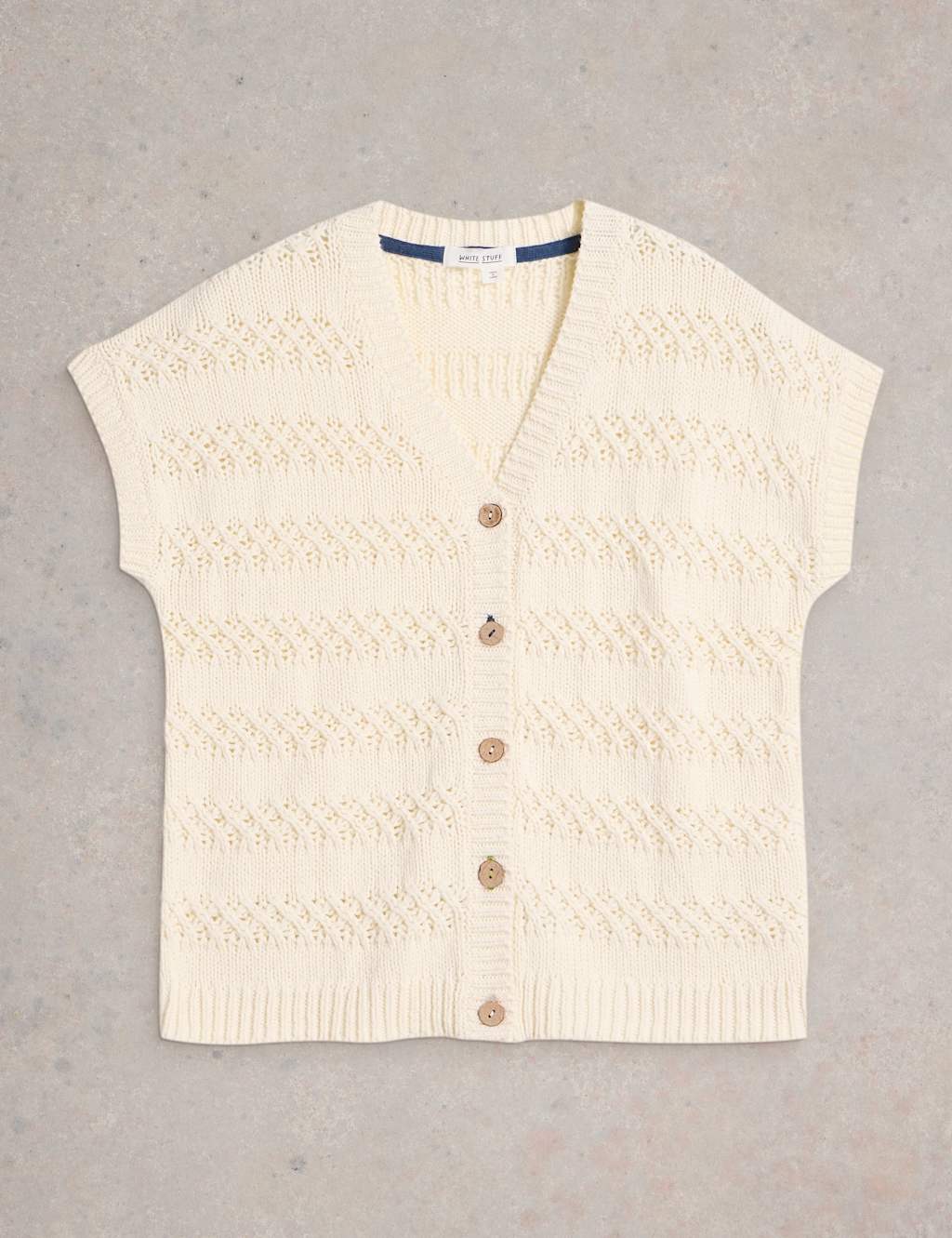Pure Cotton Textured V-Neck Knitted Waistcoat