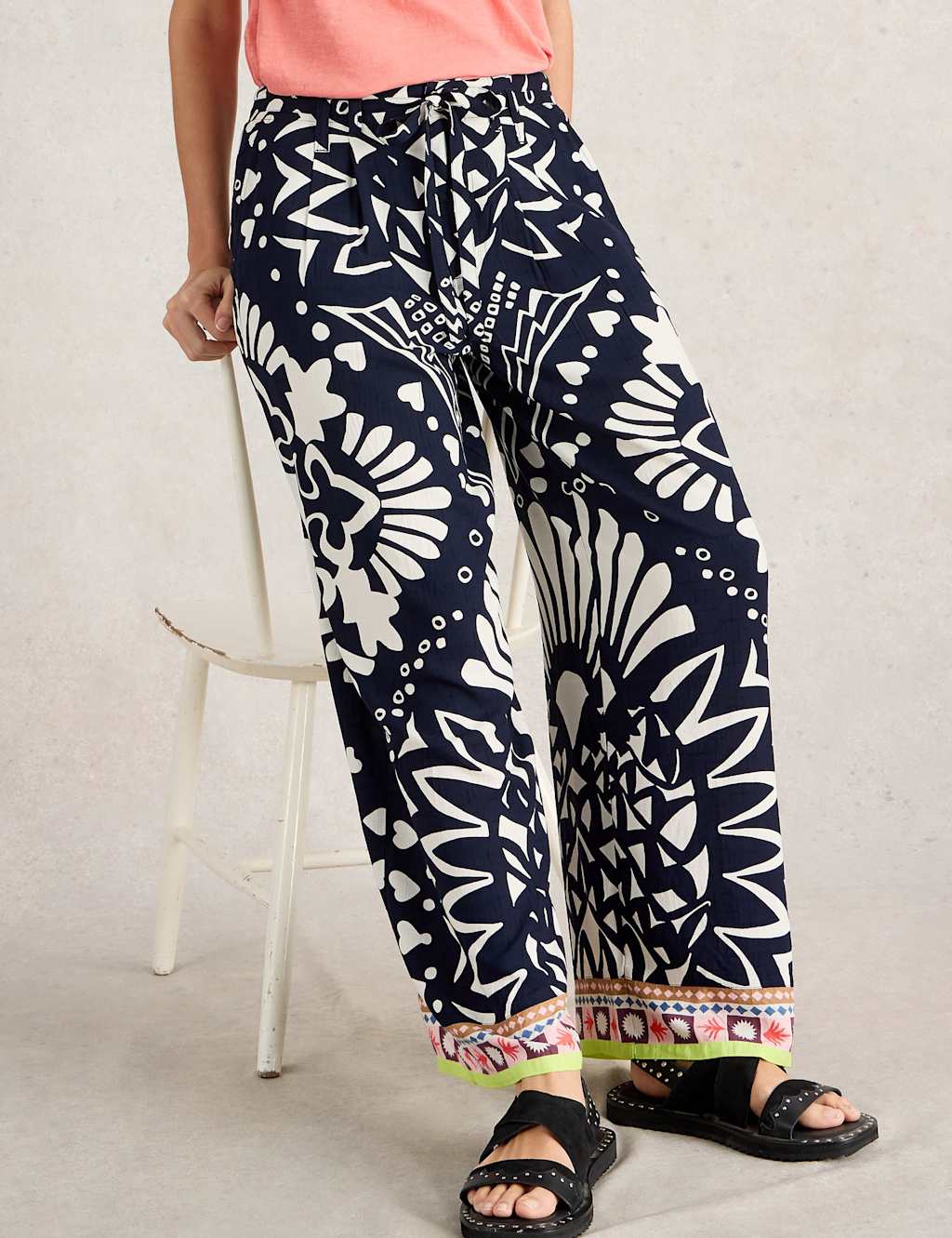 Printed Belted Wide Leg Trousers