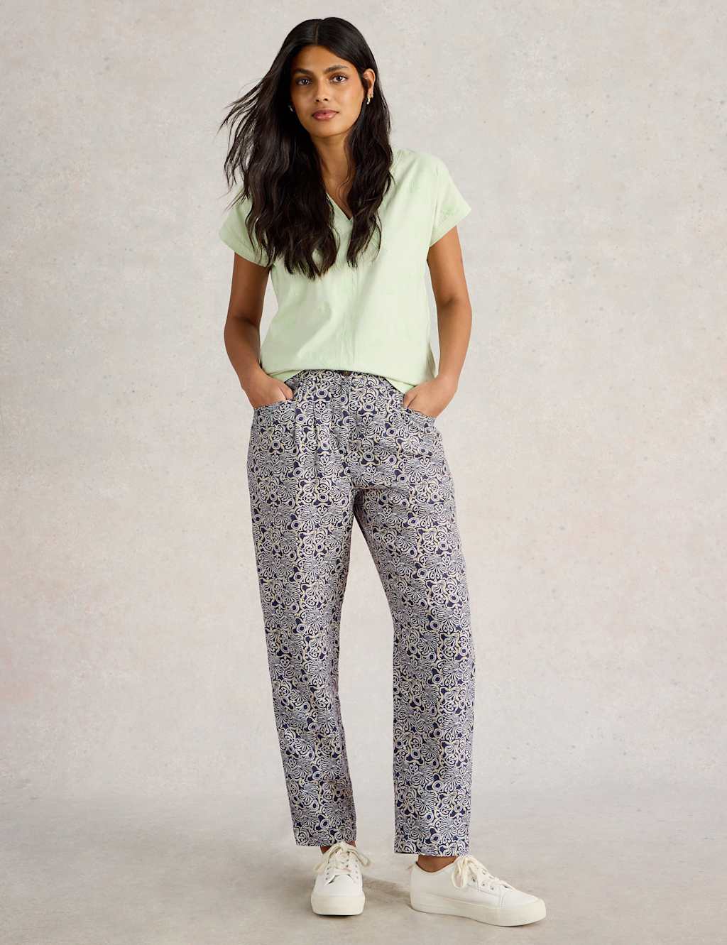 Pure Linen Printed Tapered Trousers