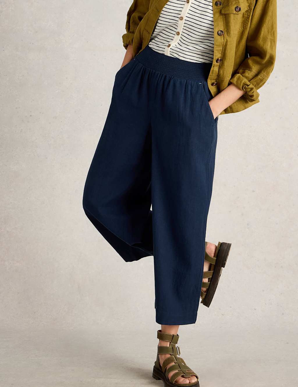 Linen Rich Wide Leg Cropped Culottes