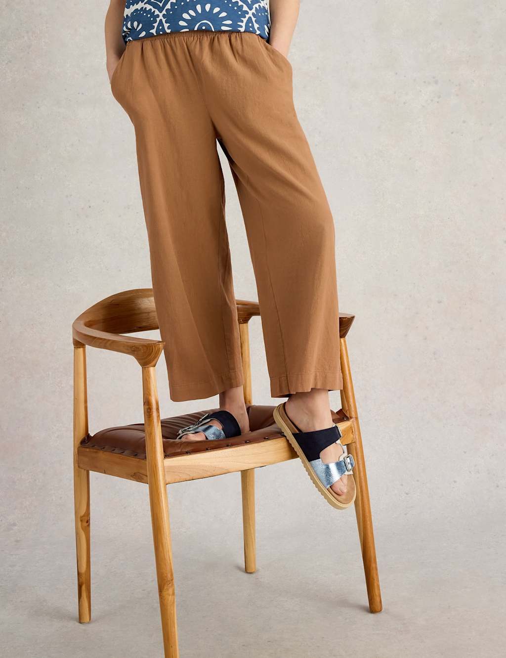 Linen Rich Wide Leg Cropped Culottes