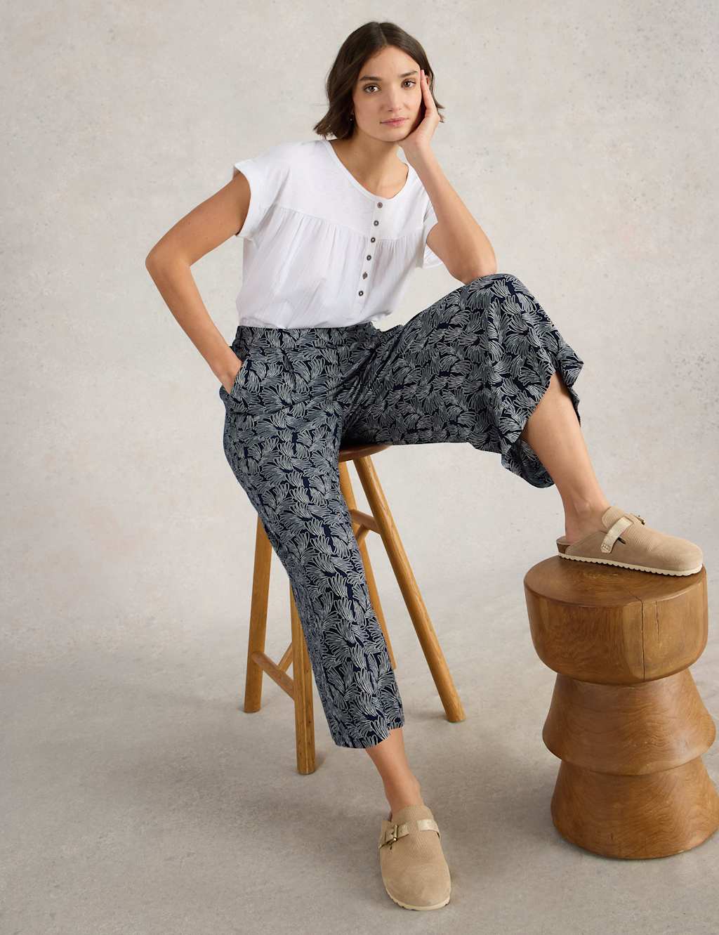 Printed Textured Wide Leg Cropped Culottes