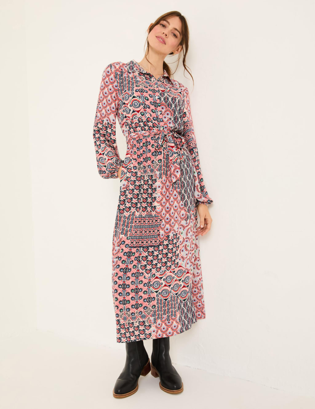 Geometric Button Through Midaxi Shirt Dress