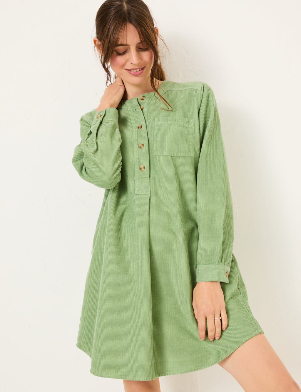 Pure Cotton Cord Collarless Mini Tiered Dress