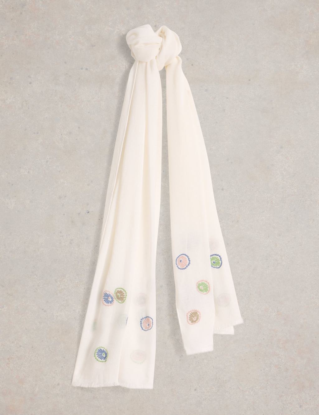 Cotton Blend Embroidered Scarf with Linen