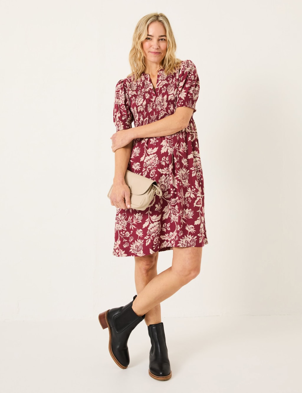 Floral V-Neck Knee Length Swing Dress