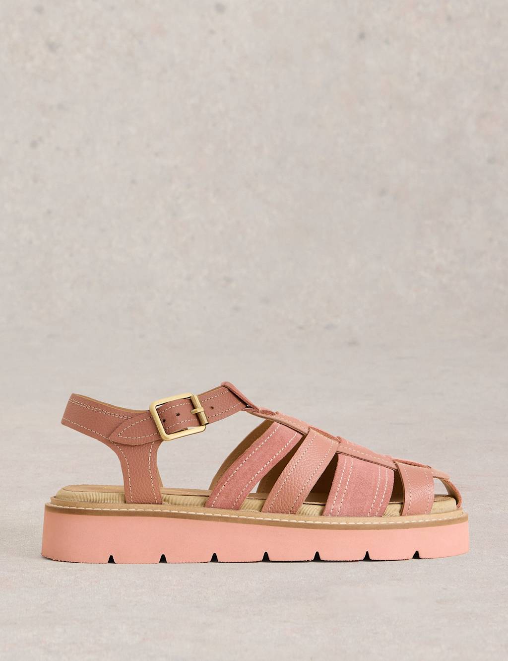 Leather Buckle Flatform Footbed Sandals
