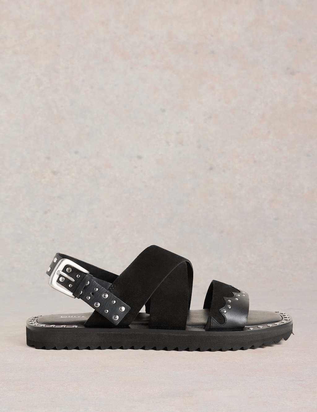 Leather Studded Flat Footbed Sandals