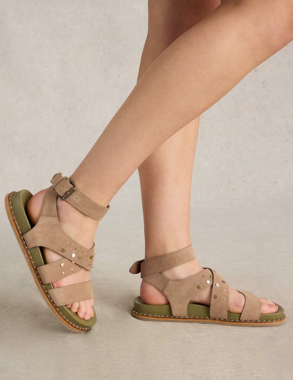 Suede Studded Flat Footbed Gladiator Sandals