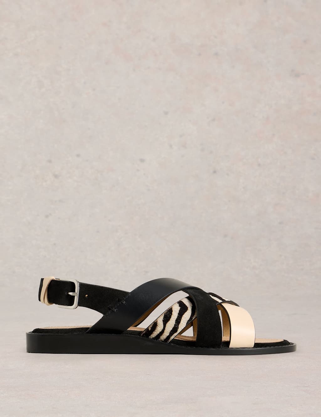 Leather Animal Print Flat Wedge Sandals